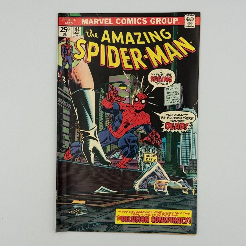 Amazing Spider-Man #144 (Marvel Comics, 1975), raw comic book in FN/VF condition — front cover