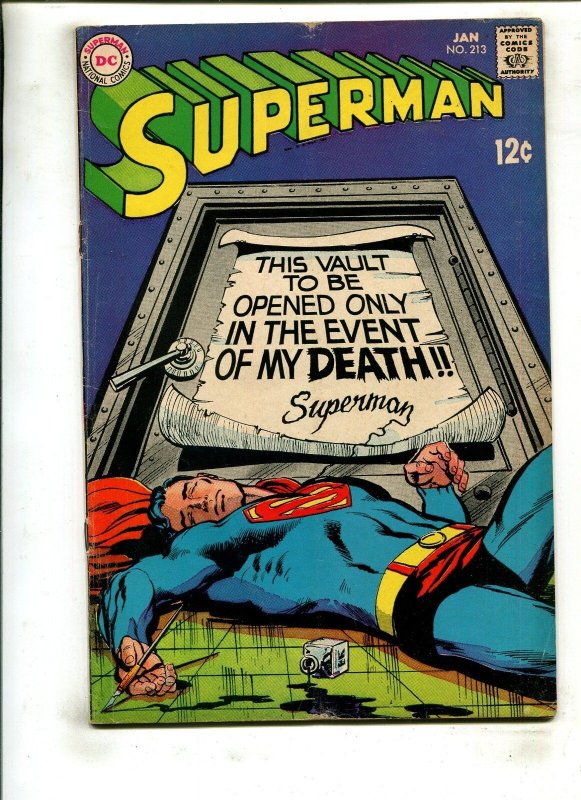 Superman #213 (DC Comics, 1969), raw comic book in 4.5 condition — front cover