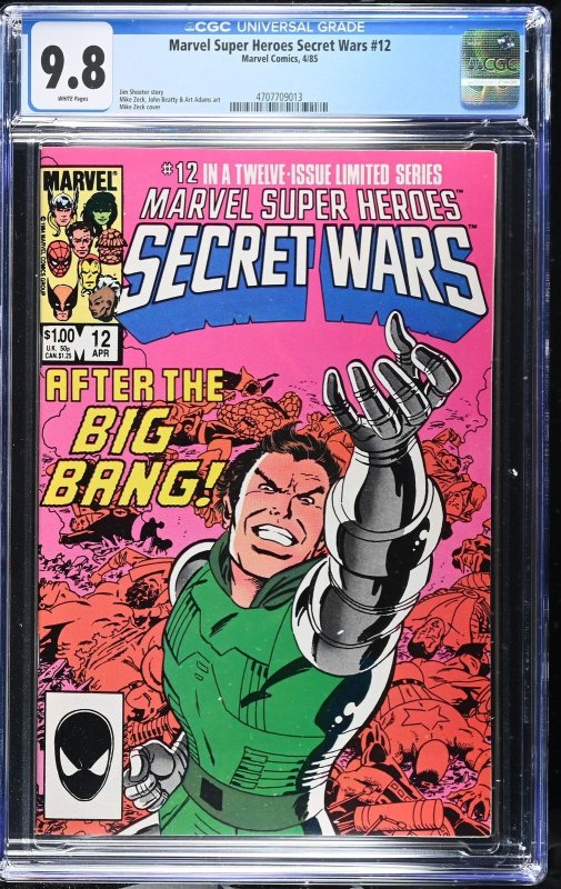 Marvel Super Heroes Secret Wars #12 (Marvel Comics, 1985), CGC 9.8 graded comic book, Universal Blue label — front cover in its holder