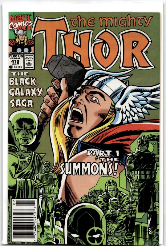 The Mighty Thor #419 (Marvel Comics, 1990), raw, ungraded comic book — front cover