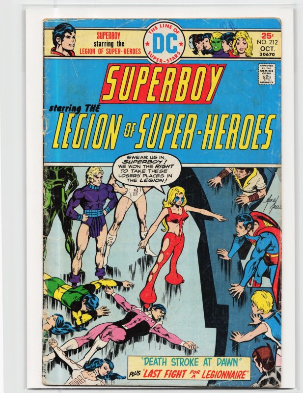 Superboy #212 (DC Comics, 1975), raw, ungraded comic book — front cover