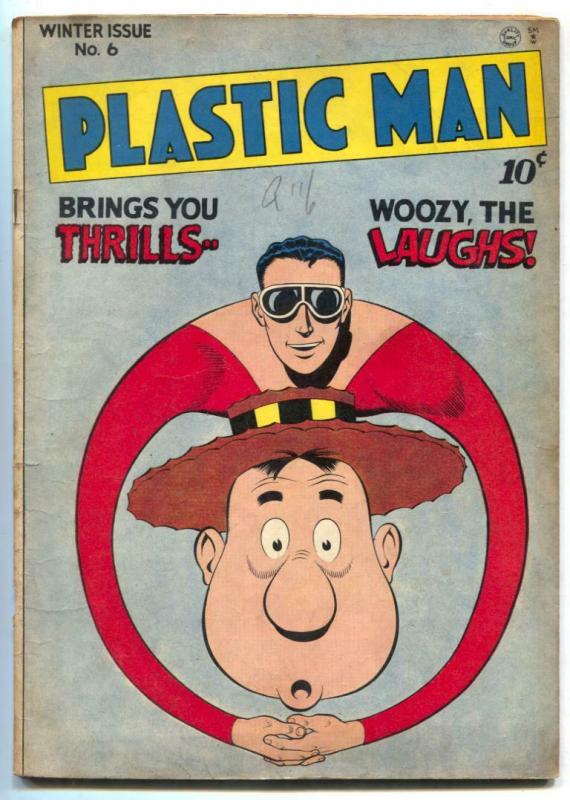 Plastic Man #6 (1947), raw comic book in VG+ condition — front cover