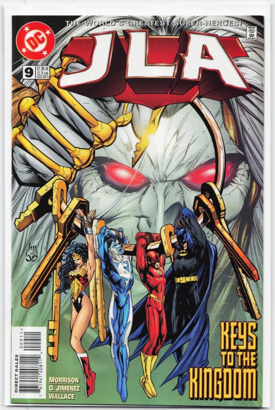 JLA #9 (DC Comics, 1997), raw, ungraded comic book — front cover