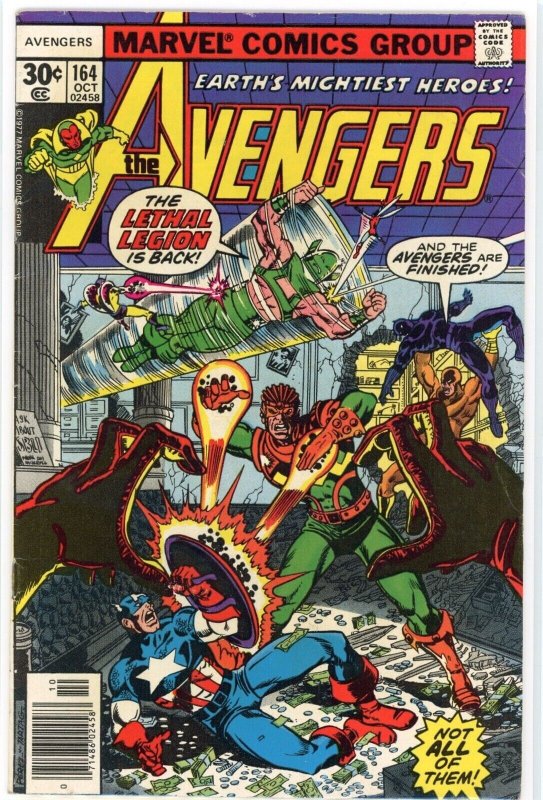 The Avengers #164 (Marvel Comics, 1977), raw comic book in FN+ 6.5 condition — front cover