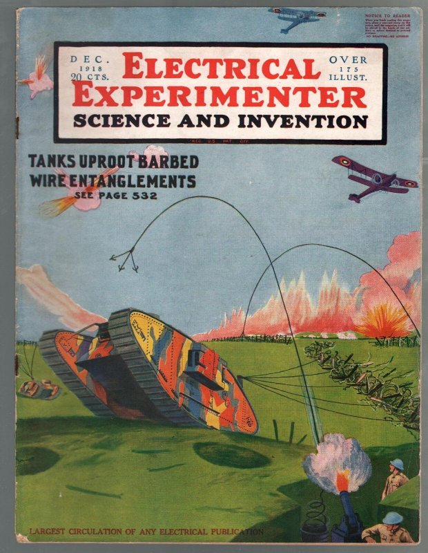 Pulp: Electrical Experimenter 12/1918-Gernsback-WWI-Super Tank-historic-FN, raw comic book in FN condition — front cover