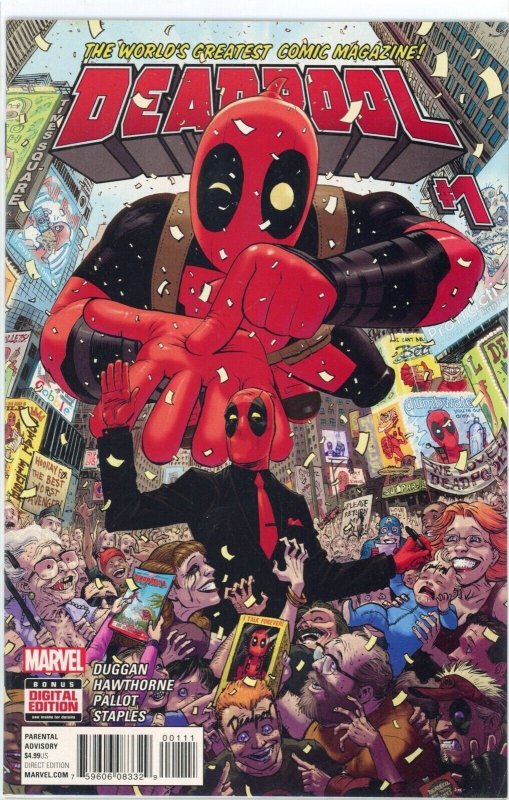 Deadpool #1 (Marvel Comics, 2016), raw comic book in NM 9.4 condition — front cover