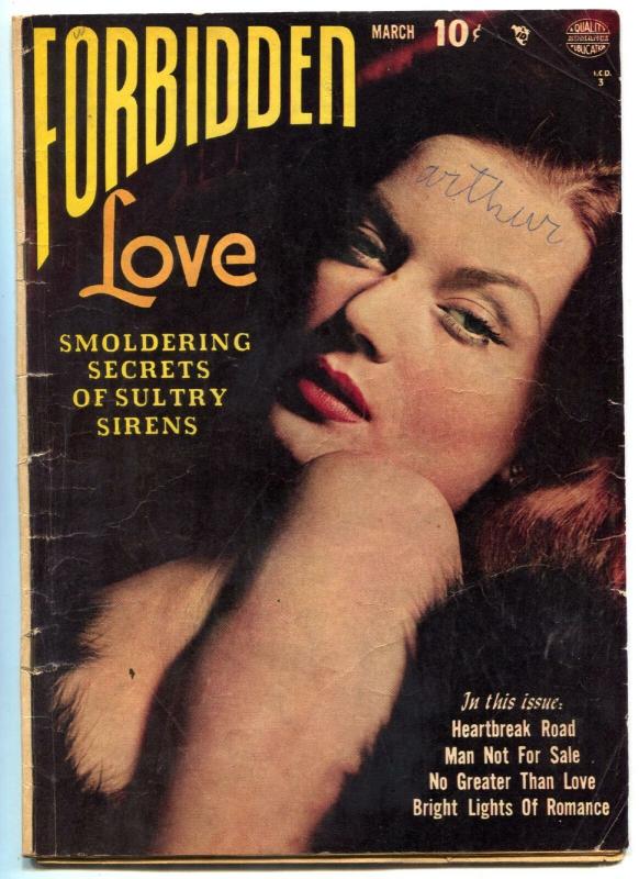 Forbidden Love #1 (1950), raw comic book in VG condition — front cover