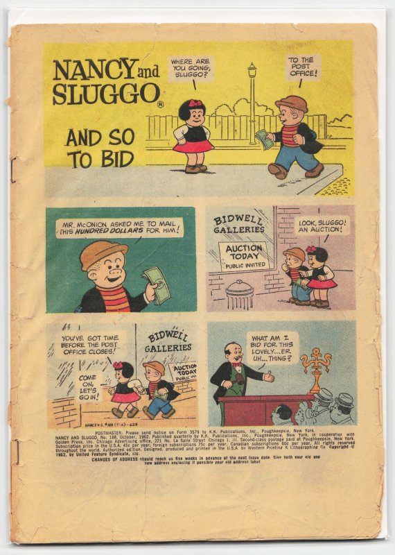 Nancy and Sluggo #188 (1962), raw, ungraded comic book — front cover