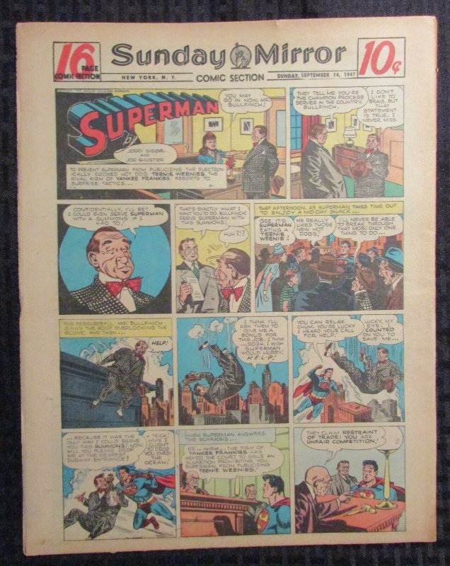 1947 Sept 14 Sunday Mirror Comic Section VG+ 4.5 Superman / Joe Palooka 16pgs (1947), raw comic book in VG+ 4.5 condition — front cover