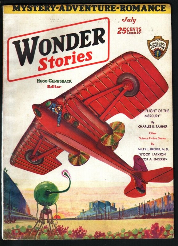 Wonder Stories 1930 Jul-Bat-Men of Mars-Sci Fi Pulp! FN (1930), raw comic book in FN condition — front cover