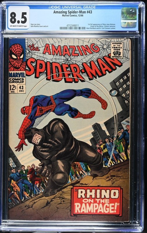 Amazing Spider-Man #43 (Marvel Comics, 2024), CGC 8.5 graded comic book, Universal Blue label — front cover in its holder