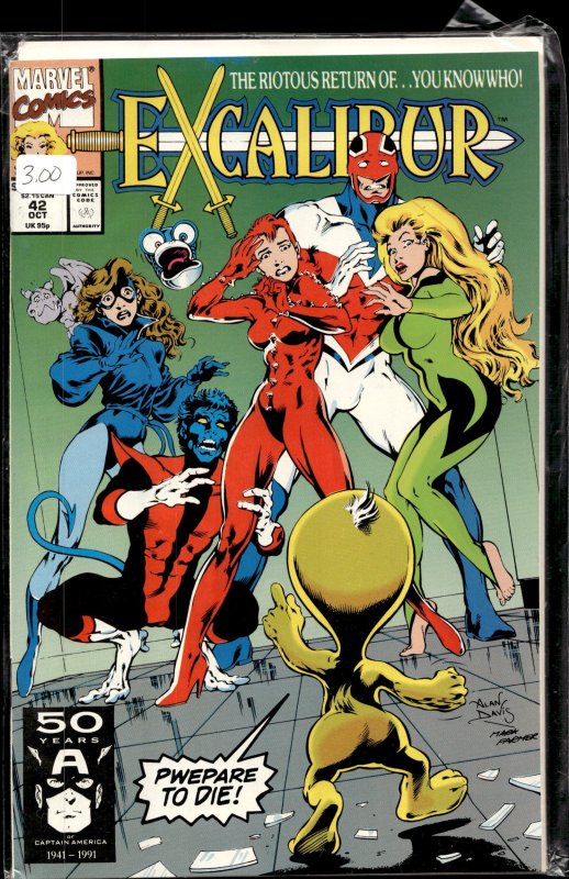 Excalibur #42 (Marvel Comics, 1991), raw, ungraded comic book — front cover