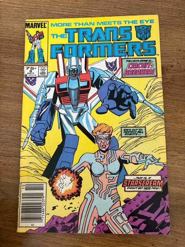Transformers #9 (Marvel Comics), raw comic book in VF- condition — front cover