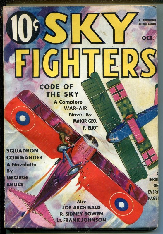 SKY Fighters 10/1935-AIR WAR Pulp-Wwi-Bi-Plane-Thrills-Maj George ELIOT-vf Minus, raw, ungraded comic book — front cover