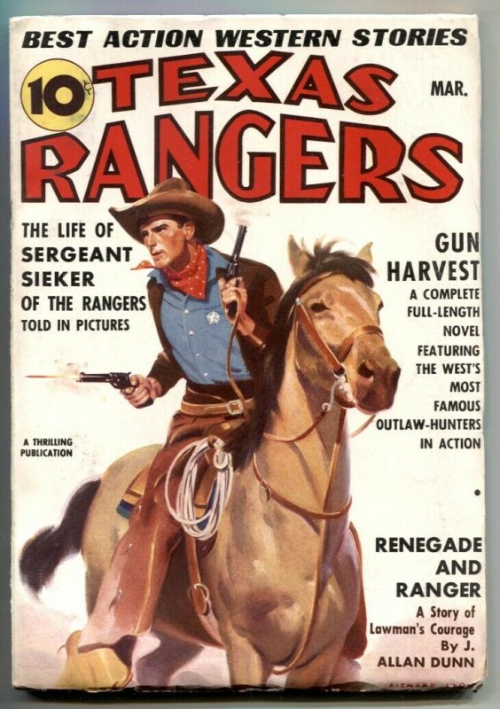 Texas Rangers Pulp March 1938- Sergeant Sieker- Gun Harvest (1938), raw, ungraded comic book — front cover