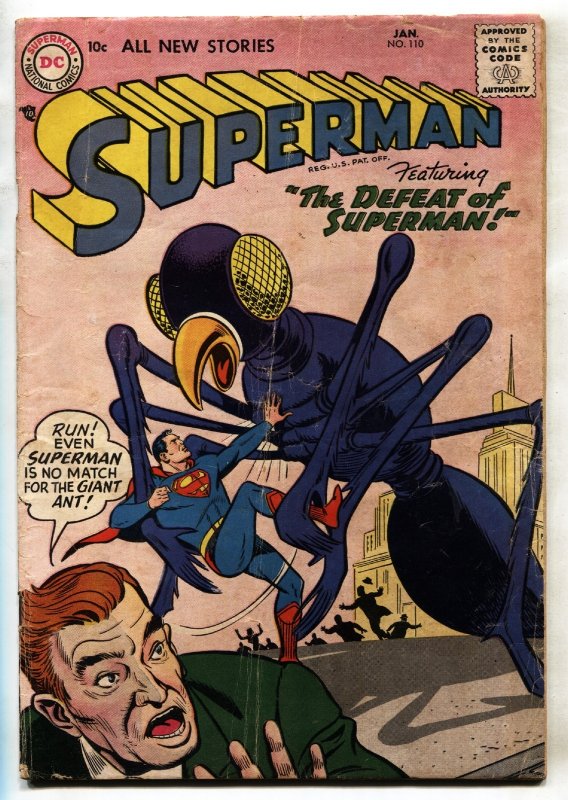 Superman #110-1957-Dc-Attack OF THE Giant ANTS-comic Book (DC Comics, 1957), raw, ungraded comic book — front cover