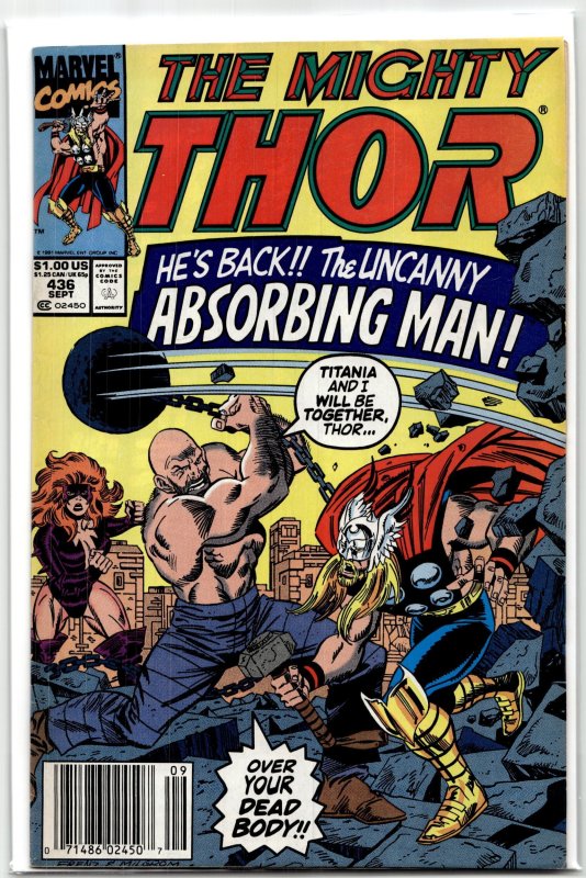 The Mighty Thor #436 (Marvel Comics, 1991), raw, ungraded comic book — front cover