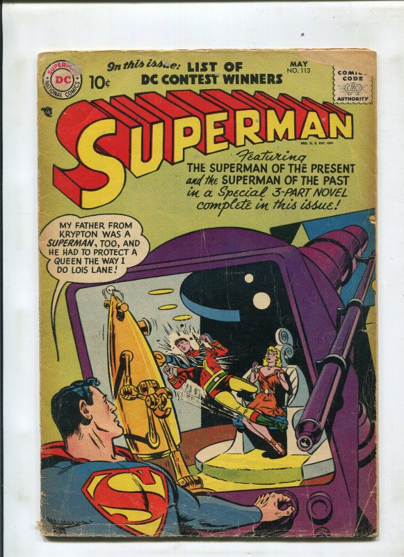 Superman #113 (DC Comics, 1957), raw comic book in 3.5 condition — front cover