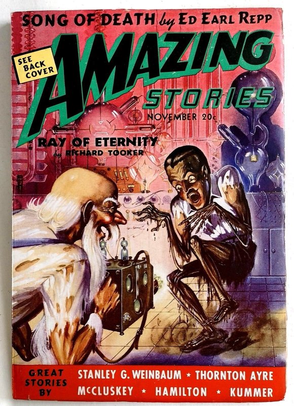 Amazing Stories Nov 1938 - Robert Fuqua "Ray of Eternity" Cover - Edmond Hamilt (1938), raw, ungraded comic book — front cover