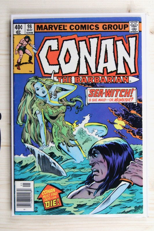 Conan the Barbarian #98 (Marvel Comics, 1979), raw comic book in VF- 7.5 condition — front cover