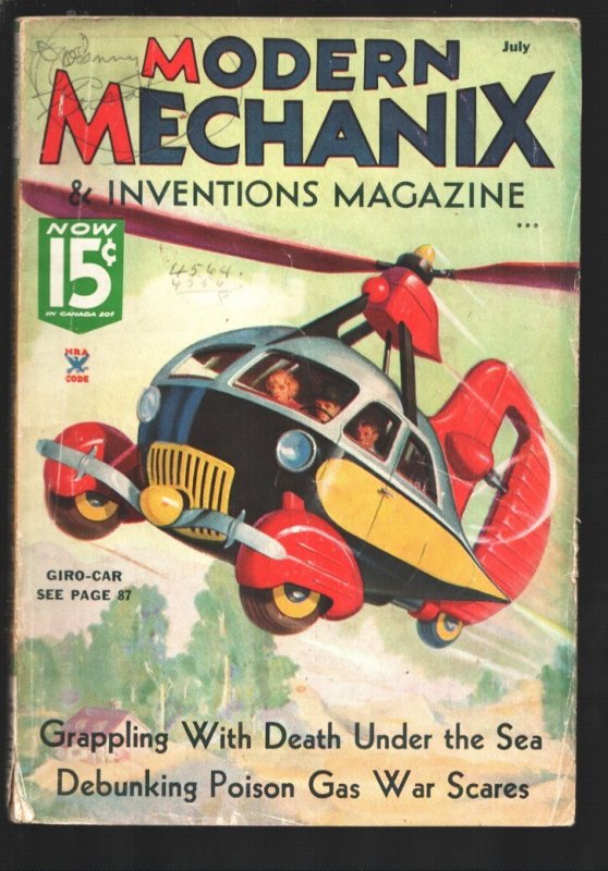 Modern Mechanix & Inventions 7/1935-Death Under the Sea-Poison Gas War Scares-Ci, raw, ungraded comic book — front cover