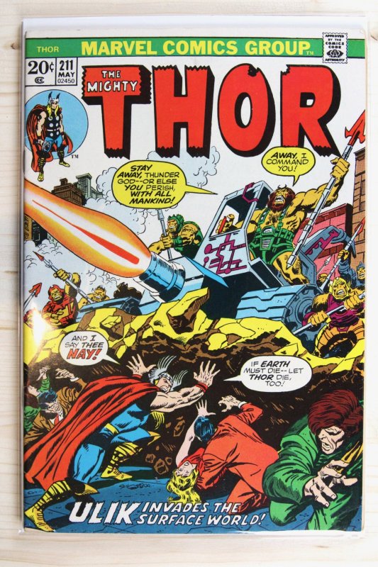Thor #211 (Marvel Comics, 1973), raw comic book in VF- 7.5 condition — front cover