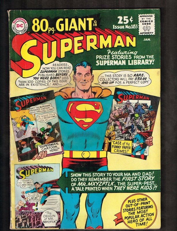 Superman Giant #183 (1966), raw comic book in 6.0 condition — front cover