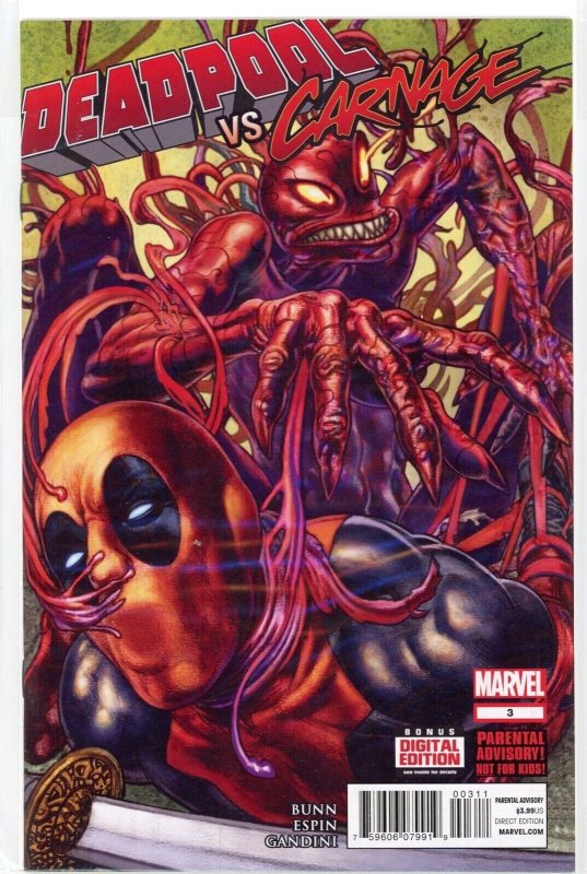 Deadpool vs. Carnage #3 (Marvel Comics, 2014), raw comic book in NM 9.4 condition — front cover