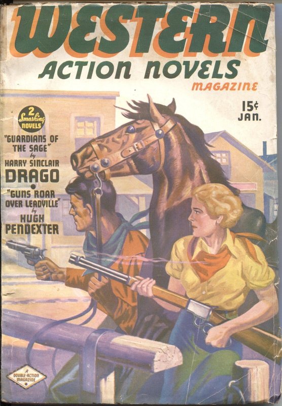 Western Action Novels - Jan 1937-Girl with Winchester Rifle Cover- Rare Pulp (1937), raw, ungraded comic book — front cover