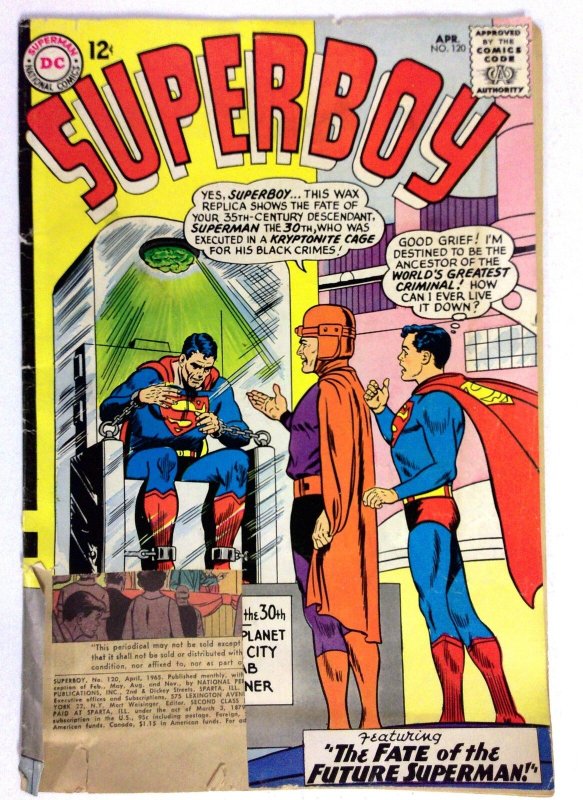 Superboy #120 (DC Comics, 1965), raw comic book in FR condition — front cover