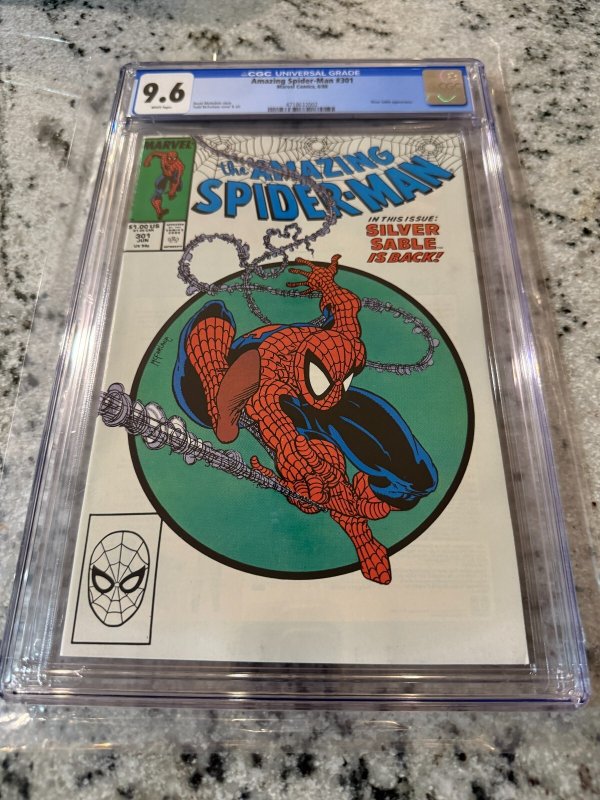 Amazing Spider-Man #301 (Marvel Comics, 1988), CGC 9.6 graded comic book, Universal Blue label — front cover in its holder