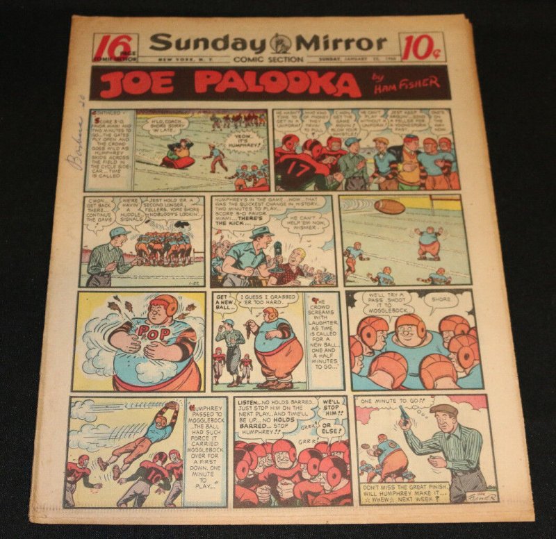 1950 Sunday Mirror Weekly Comic Section January 22nd (Fine) Superman Football (1950), raw, ungraded comic book — front cover
