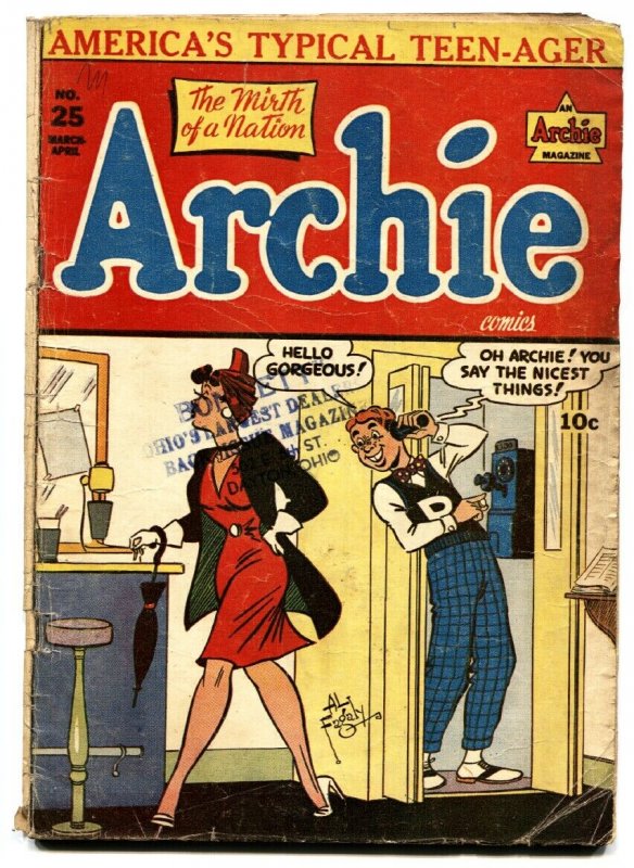 Archie Comics #25-1947 Golden-Age Comic-Spicy Cover (MLJ Magazines, 1947), raw, ungraded comic book — front cover