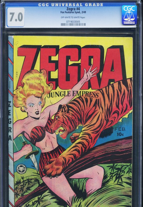 Zegra #4, CGC 7.0 graded comic book, Universal Blue label — front cover in its holder