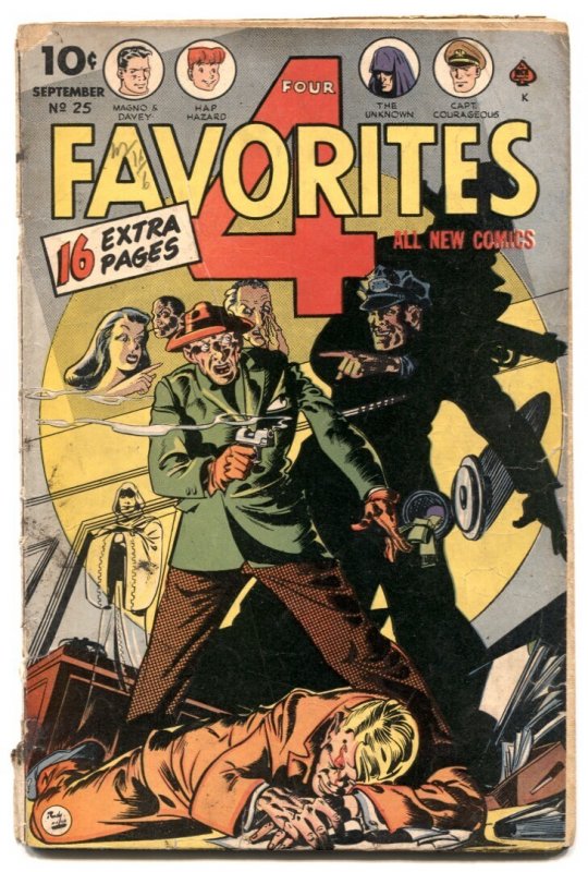 Four Favorites #25 (Ace Magazines, 1946), raw comic book in VG- condition — front cover