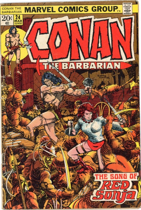 Conan the Barbarian #24 (Marvel Comics, 1973), raw comic book in VG condition — front cover
