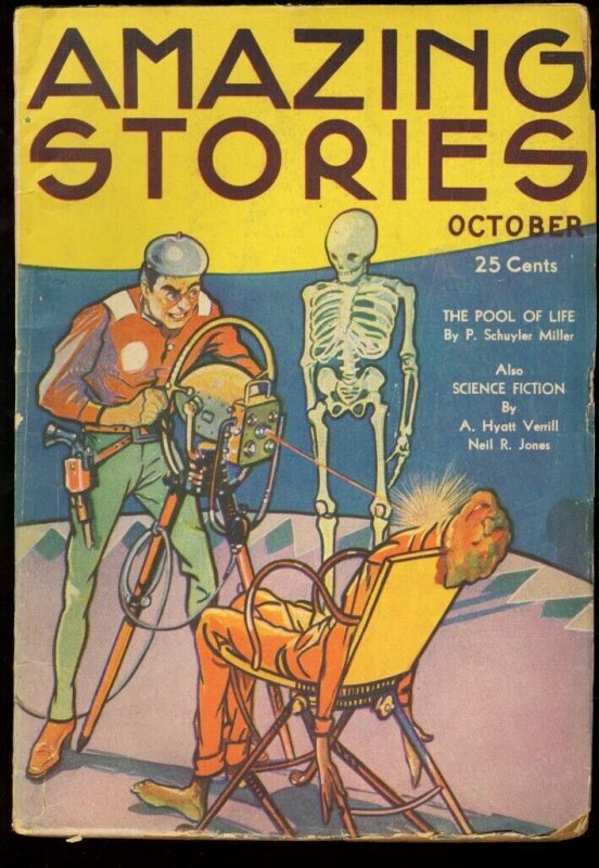 Pulp: Amazing Stories Pulp October 1934 - Skeleton Cover - Pool of Life (1934), raw, ungraded comic book — front cover