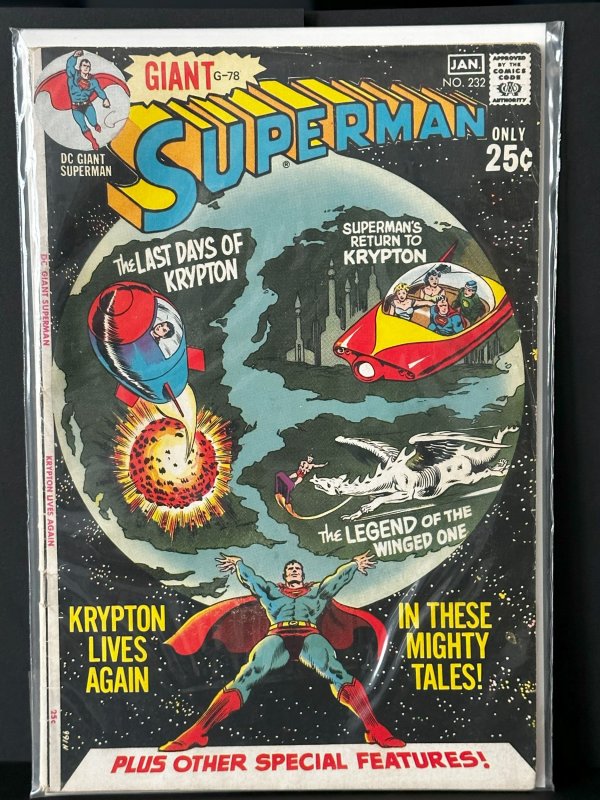 Superman #232 (DC Comics, 1971), raw, ungraded comic book — front cover