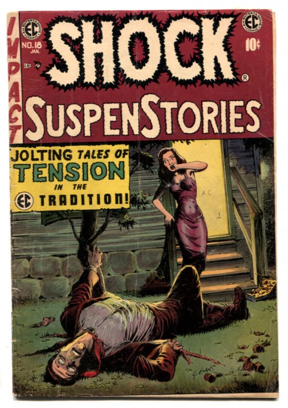 Shock SuspenStories #18 (EC Comics, 1954), raw comic book in VG condition — front cover