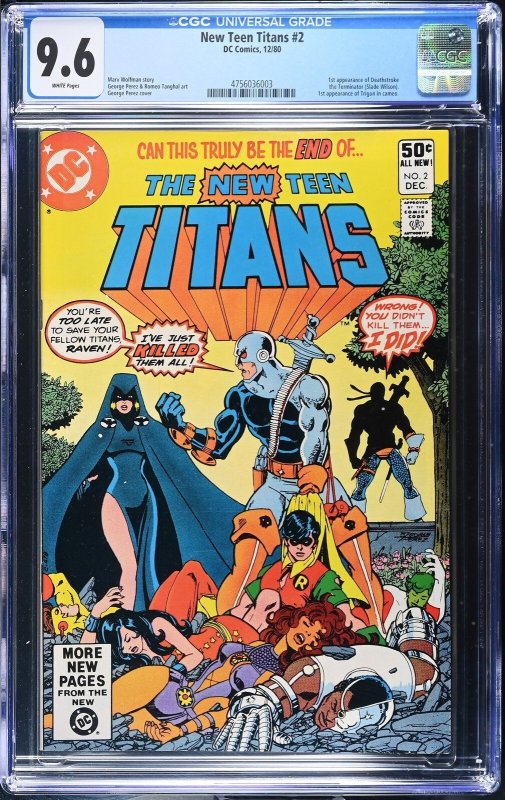 New Teen Titans #2 (DC Comics, 1984), CGC 9.6 graded comic book, Universal Blue label — front cover in its holder