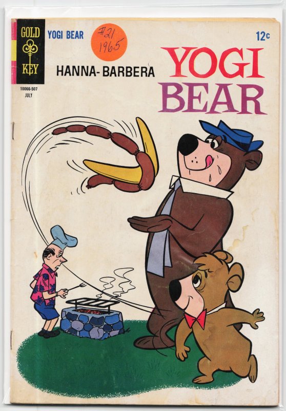 Yogi Bear #21 (Gold Key, 1965), raw, ungraded comic book — front cover