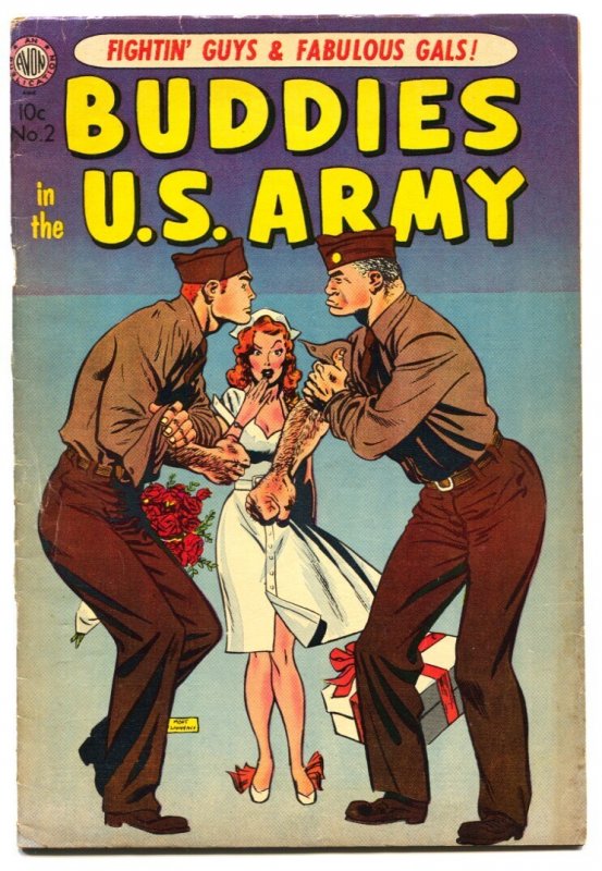 Buddies in the U.S. Army #2 (Avon Periodicals, 1953), raw comic book in VG+ condition — front cover