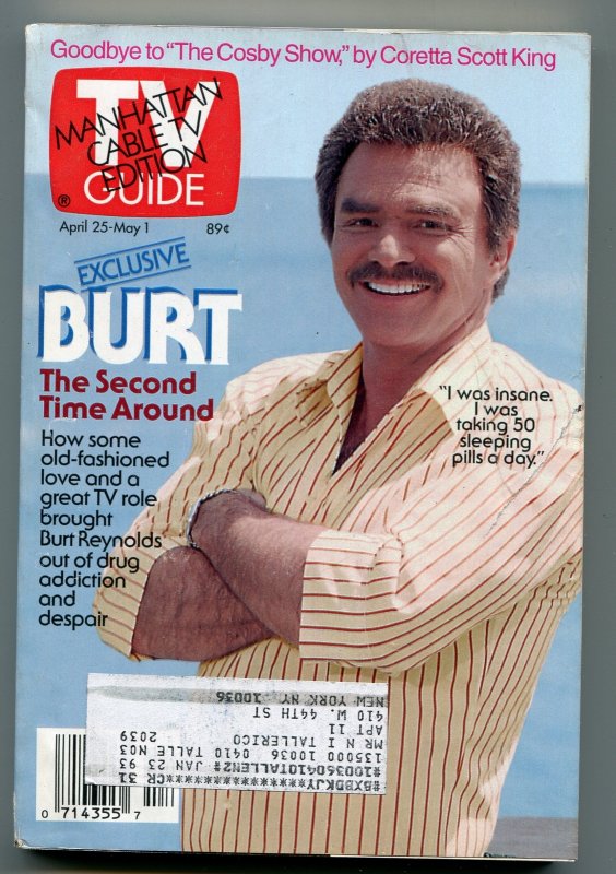 MAG: TV Guide-Burt Reynolds-Manhattan Cable TV Edition-April 1992-VG (1992), raw comic book in VG condition — front cover
