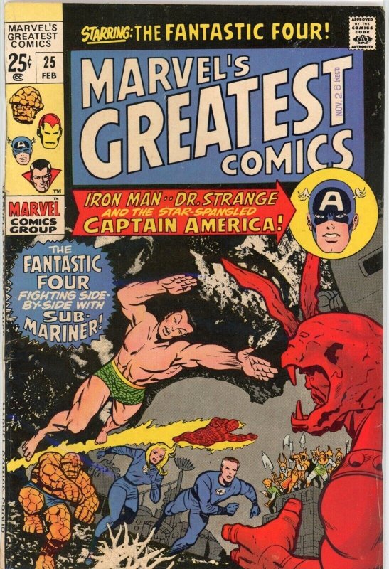Marvel's Greatest Comics #25 (Marvel Comics, 1970), raw comic book in FN 6.0 condition — front cover