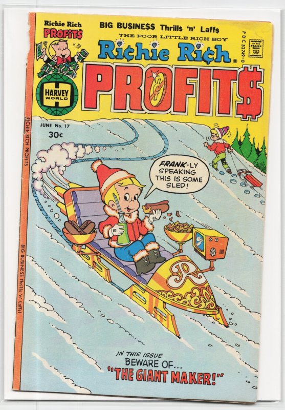 Richie Rich Profits #17 (Harvey Comics, 1977), raw, ungraded comic book — front cover