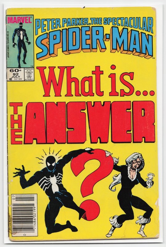 The Spectacular Spider-Man #92 (Marvel Comics, 1984), raw, ungraded comic book — front cover