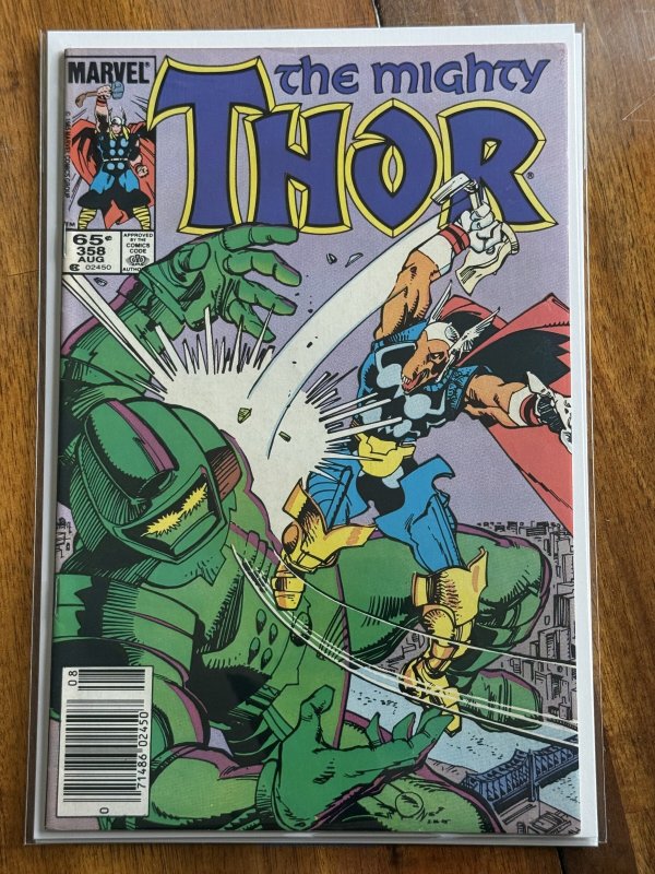 The Mighty Thor #358 (Marvel Comics, 1985), raw comic book in VF+ 8.5 condition — front cover