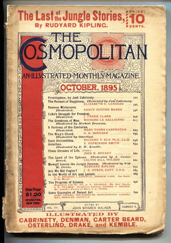 Pulp: Cosmopolitan Pulp Magazine Oct 1895- Rudyard Kipling-Jungle Story, raw, ungraded comic book — front cover
