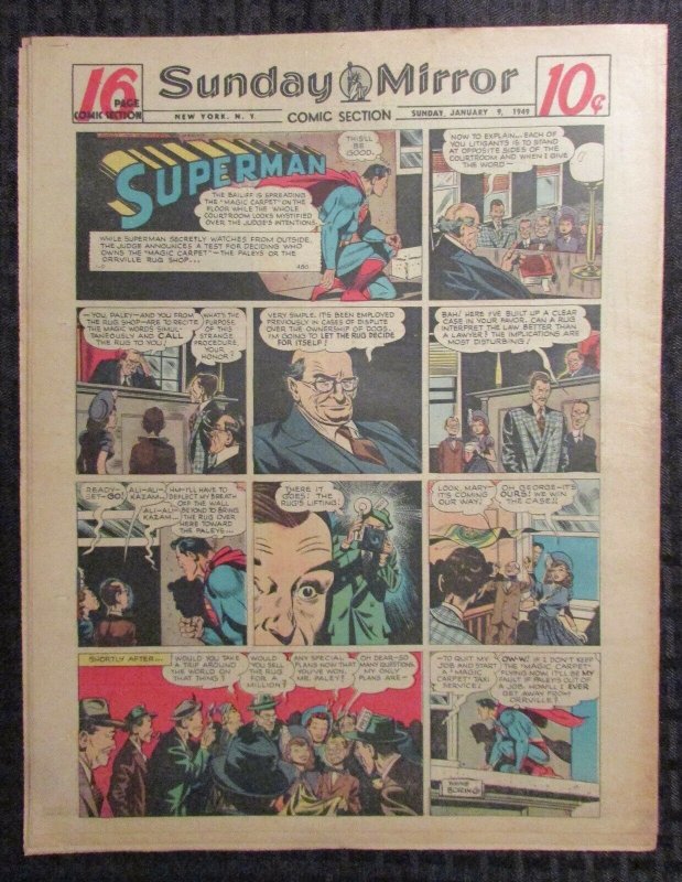 1949 Jan 9 Sunday Mirror Comic Section VG+ 4.5 Superman / Joe Palooka 16pgs (1949), raw comic book in VG+ 4.5 condition — front cover
