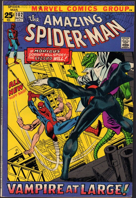 Amazing Spider-Man #102 (Marvel Comics, 1971), raw comic book in 7.0 condition — front cover